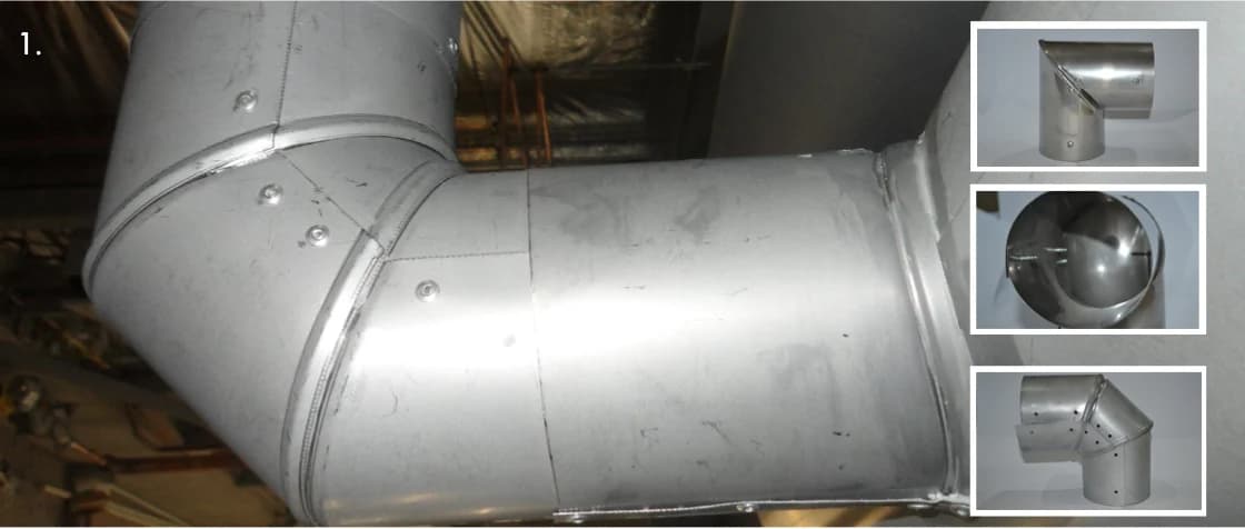 Traditional segmented elbow covering assembled with visible rivets