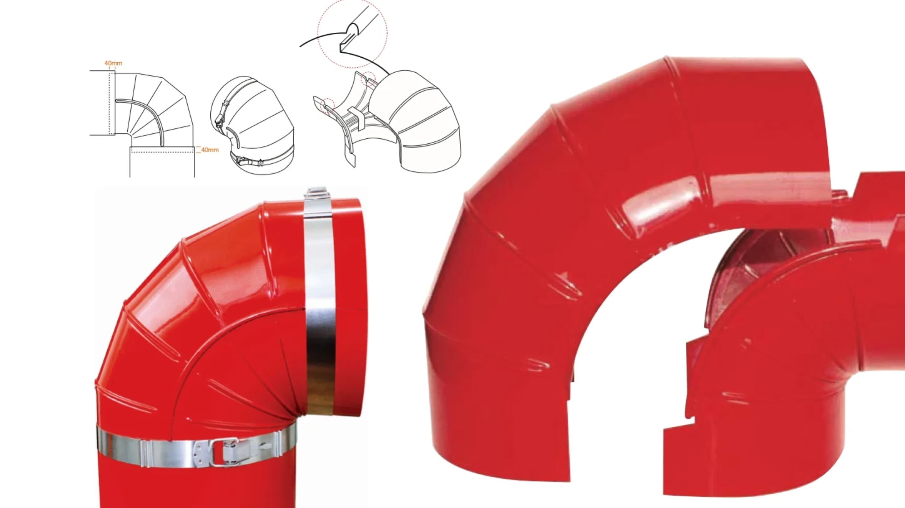 Two-piece ClickClad elbow covers with interlocking connection diagrams